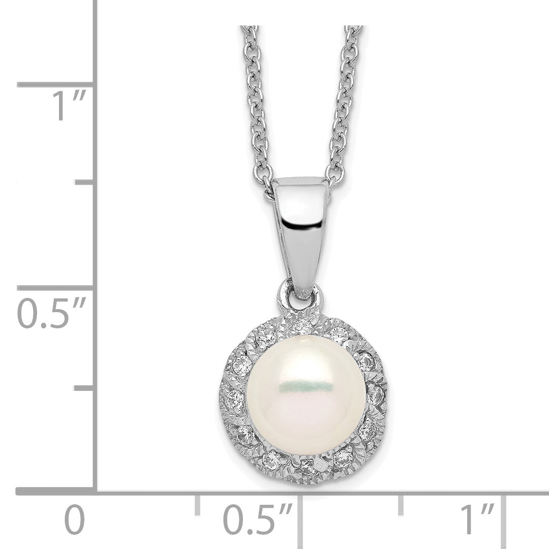 Cheryl M Sterling Silver Rhodium-plated Freshwater Cultured Pearl and Brilliant-cut CZ 18 Inch Necklace Secondary image