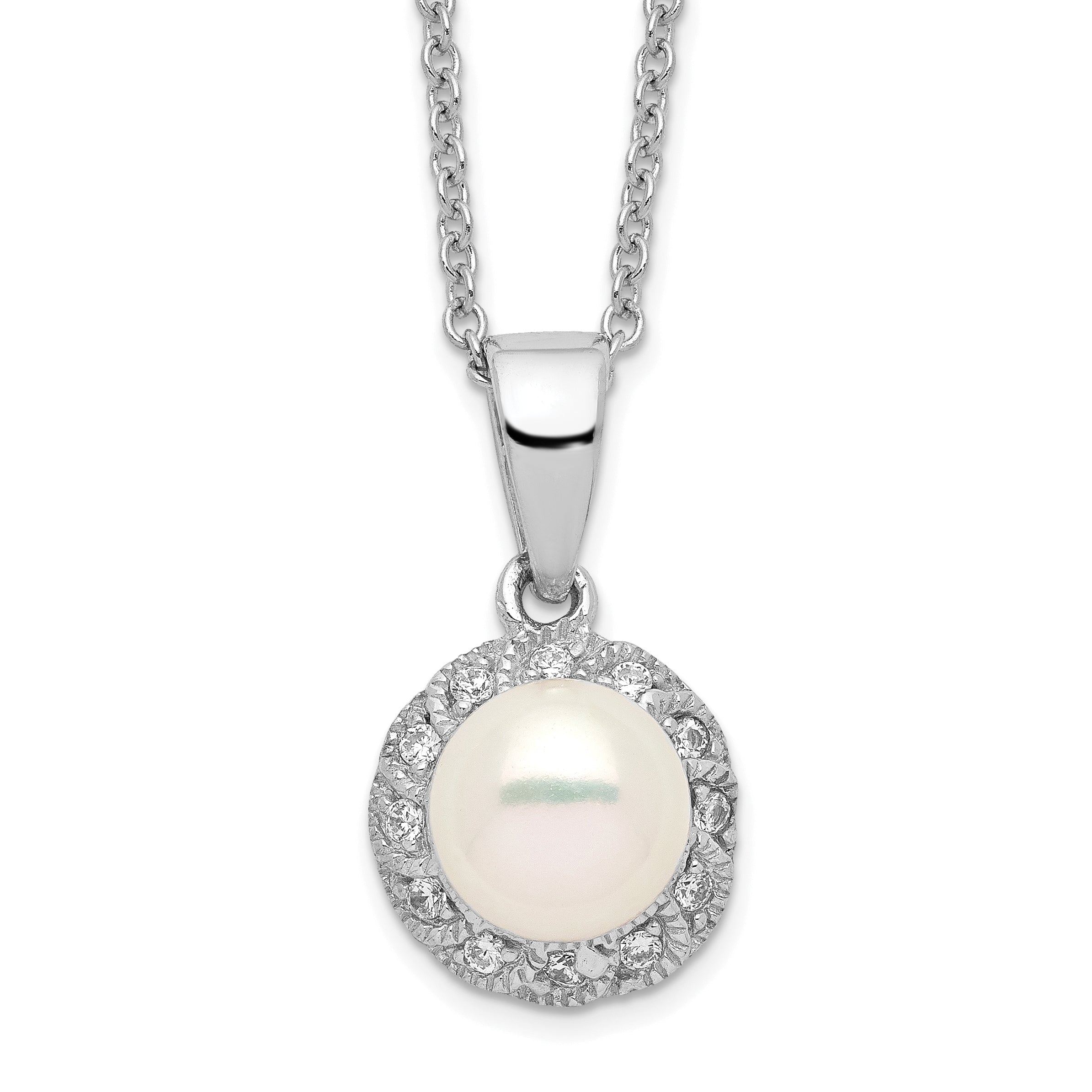 Cheryl M Sterling Silver Rhodium-plated Freshwater Cultured Pearl and Brilliant-cut CZ 18 Inch Necklace Main image