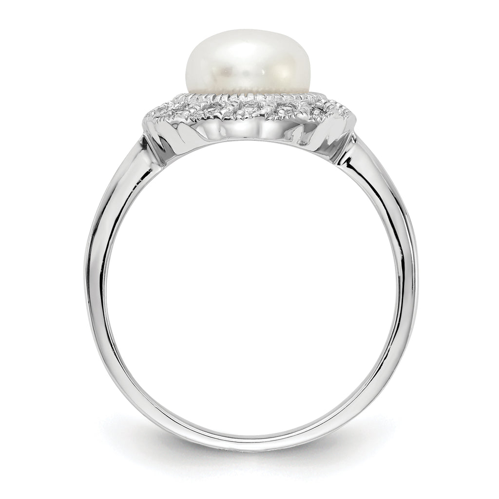 Cheryl M Sterling Silver Rhodium-plated Freshwater Cultured Pearl and Brilliant-cut CZ Ring