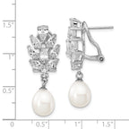 Cheryl M Sterling Silver Rhodium-plated Teardrop Freshwater Cultured Pearl Marquise-cut and Brilliant-cut CZ Fancy Omega Back Dangle Earrings