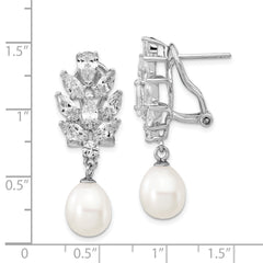 Cheryl M Sterling Silver Rhodium-plated Teardrop Freshwater Cultured Pearl Marquise-cut and Brilliant-cut CZ Fancy Omega Back Dangle Earrings