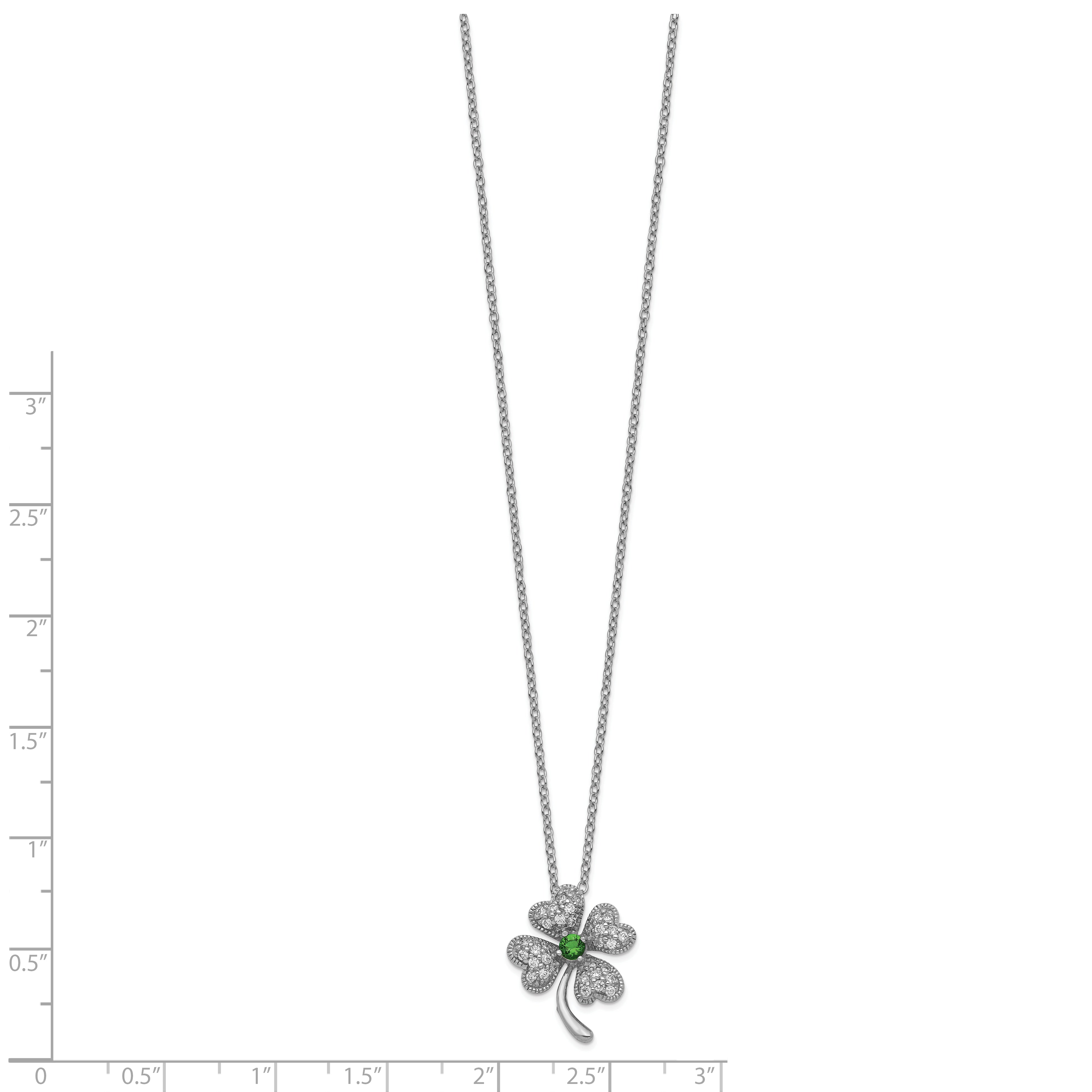 Cheryl M Sterling Silver Rhodium-plated Brilliant-cut Green Glass and Brilliant-cut White CZ Four Leaf Clover 18 Inch Necklace Secondary image