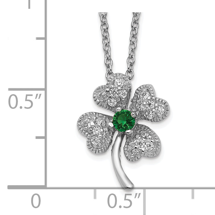 Cheryl M Sterling Silver Rhodium-plated Brilliant-cut Green Glass and Brilliant-cut White CZ Four Leaf Clover 15 Inch Necklace Secondary image