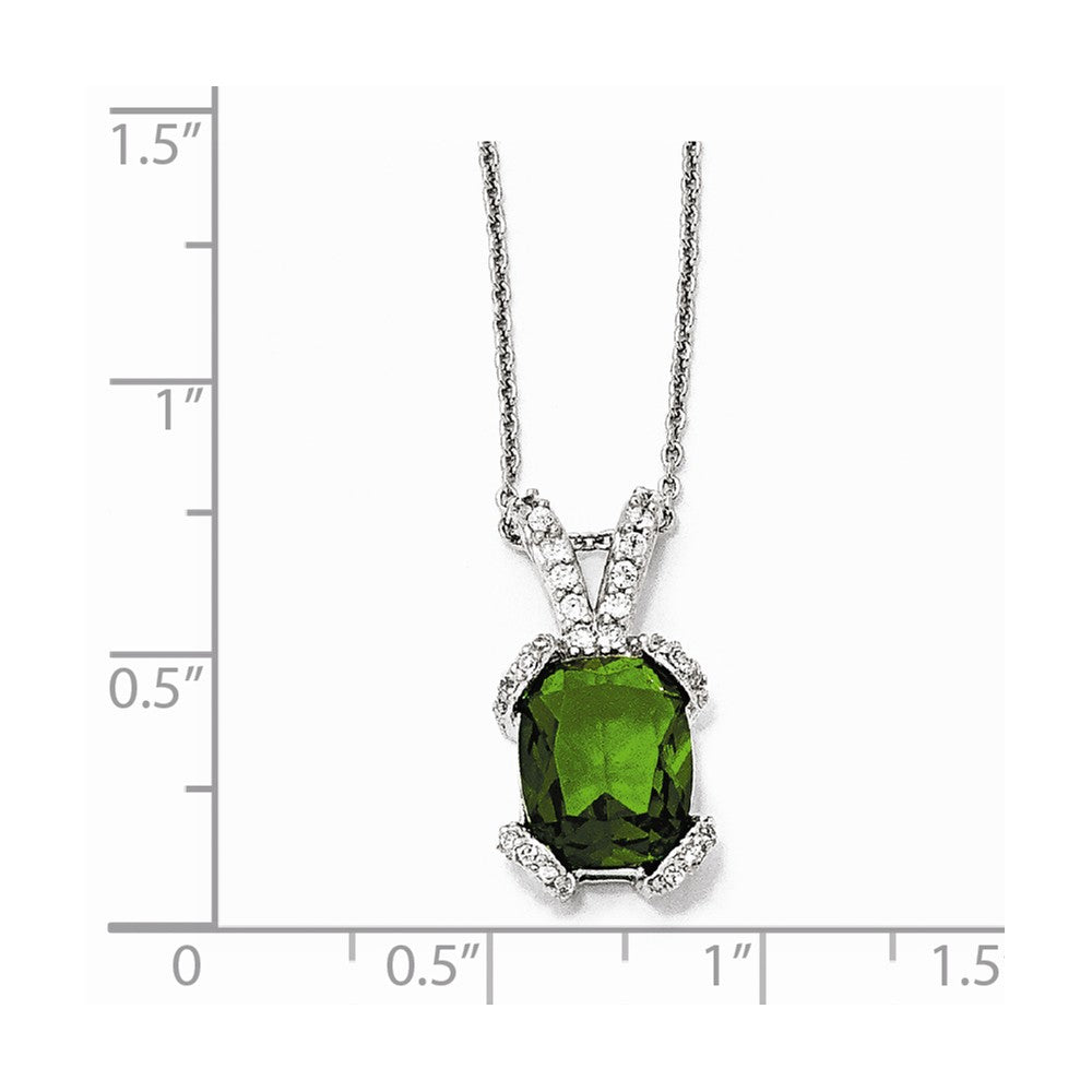 Cheryl M Sterling Silver Glass Simulated Emerald & CZ 18in. Necklace