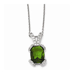 Sterling Silver Emerald & CZ Necklace Elegant 18in Cast Design