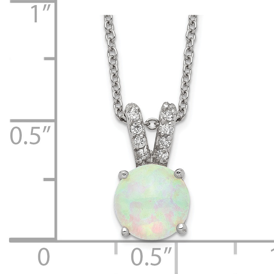 Cheryl M Sterling Silver Rhodium-plated Cabochon Lab Created Opal and Brilliant-cut CZ Split Bail 18 Inch Necklace Secondary image