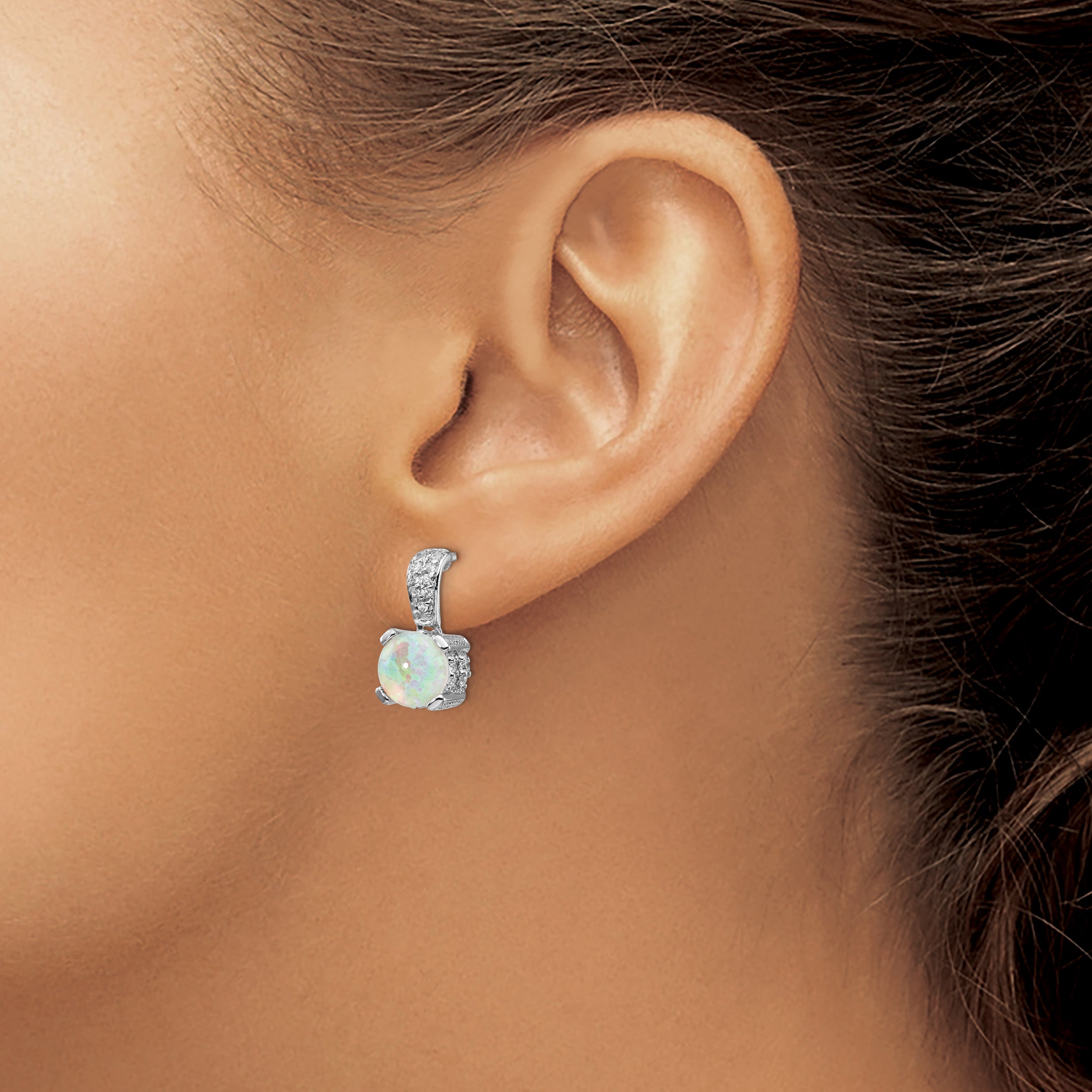 Cheryl Sterling Silver Opal & CZ Dangle Earrings with Rhodium Finish