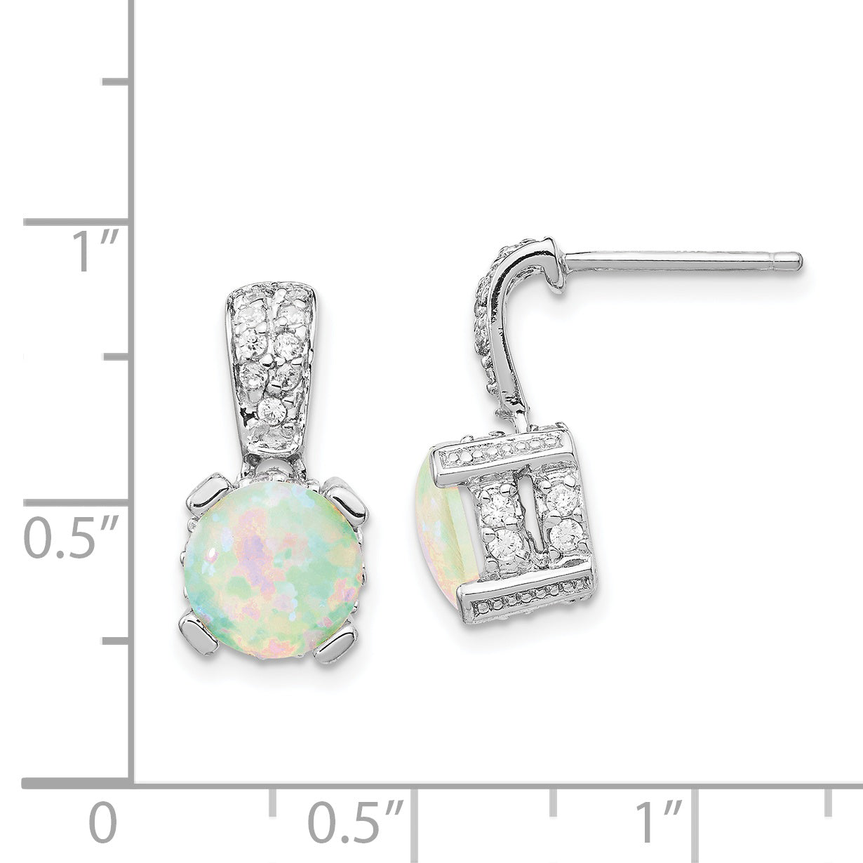 Cheryl Sterling Silver Opal & CZ Dangle Earrings with Rhodium Finish