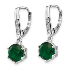Cheryl Sterling Silver Rhodium-Plated Green Glass & CZ Dangle Earrings Elegant Leverback Design
