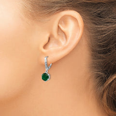 Cheryl Sterling Silver Rhodium-Plated Green Glass & CZ Dangle Earrings Elegant Leverback Design
