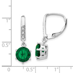 Cheryl Sterling Silver Rhodium-Plated Green Glass & CZ Dangle Earrings Elegant Leverback Design