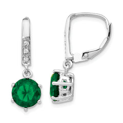Cheryl M Sterling Silver Rhodium-plated Brilliant-cut Green Glass and Brilliant-cut White CZ Leverback Dangle Earrings