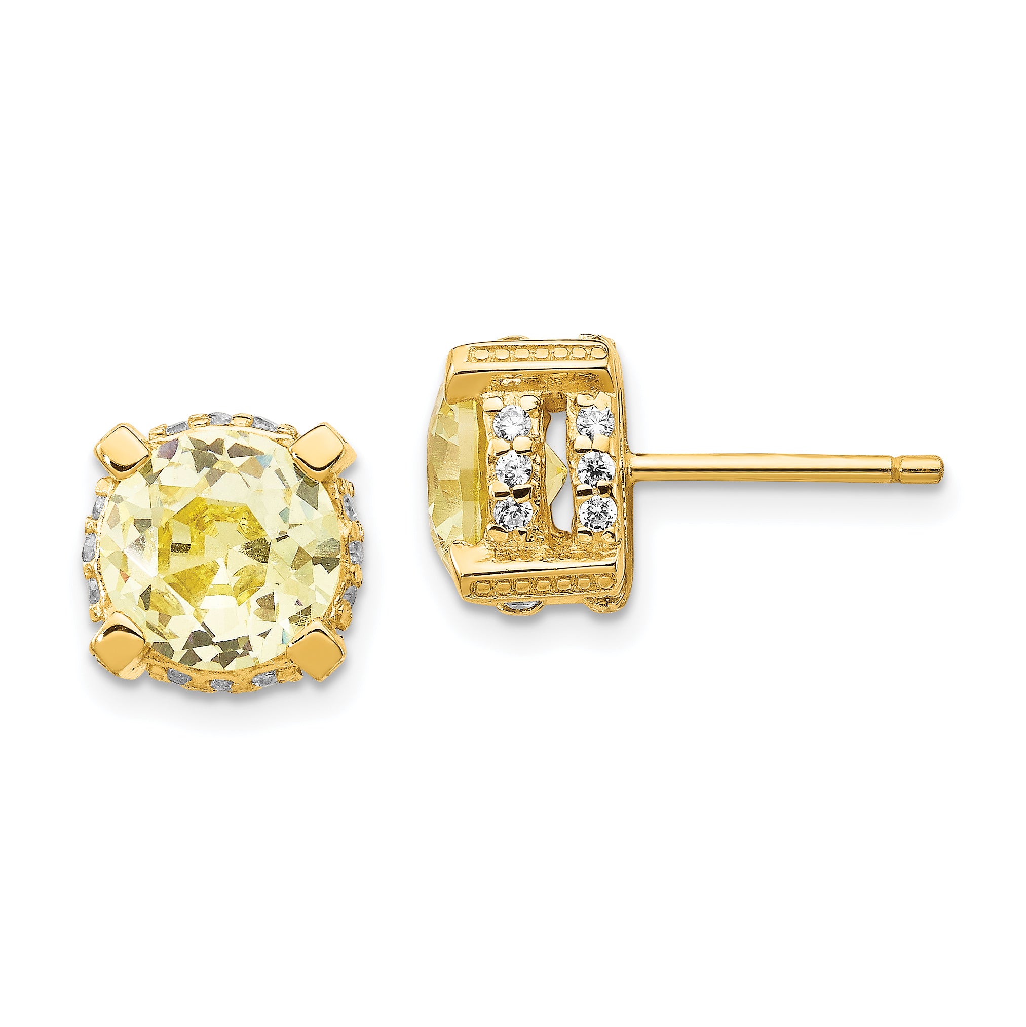 Cheryl M Sterling Silver Gold-plated Brilliant-cut Yellow and White CZ Post Earrings
