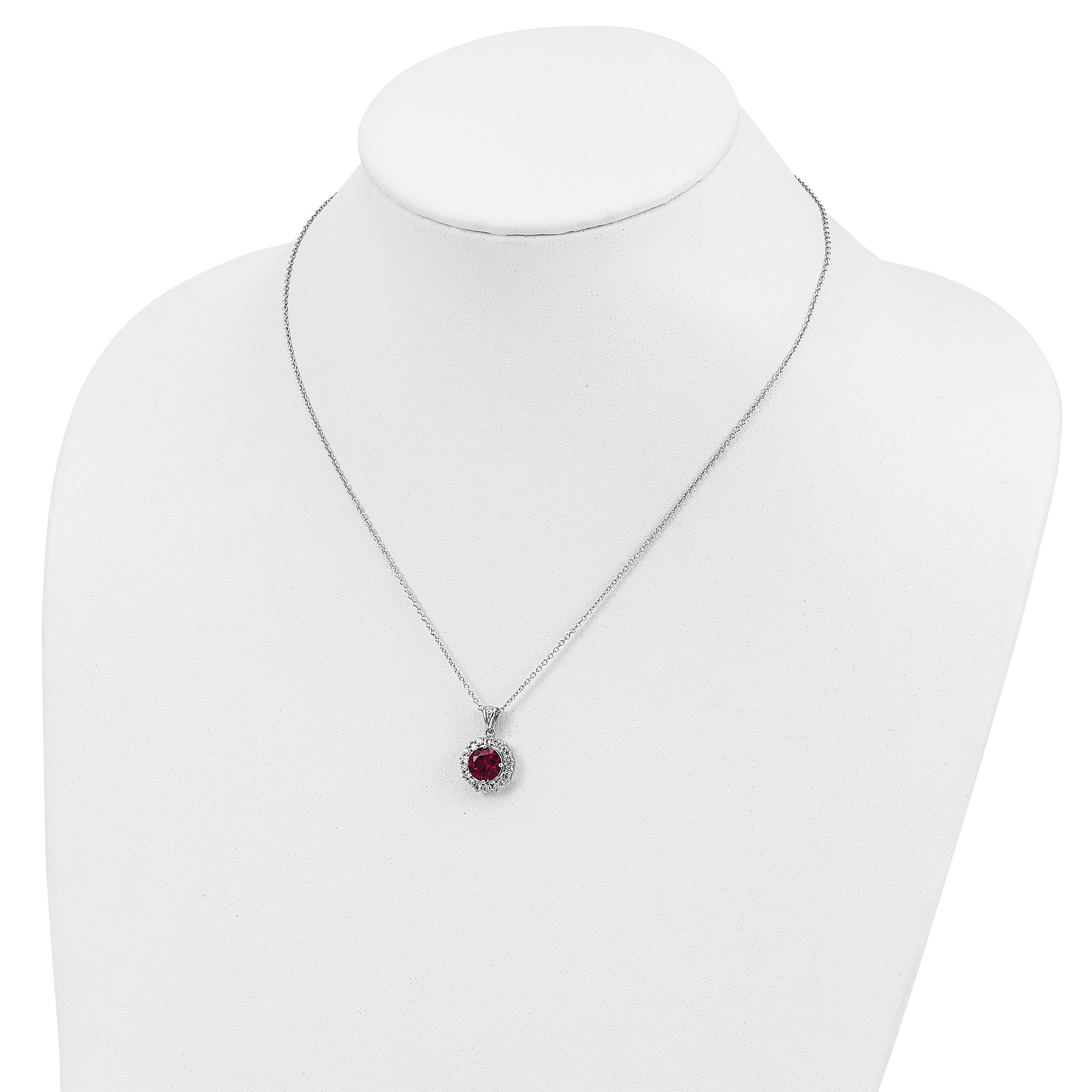 Cheryl M Sterling Silver Rhodium-plated Brilliant-cut Lab Created Ruby and Brilliant-cut/Baguette-cut White CZ 18 Inch Necklace