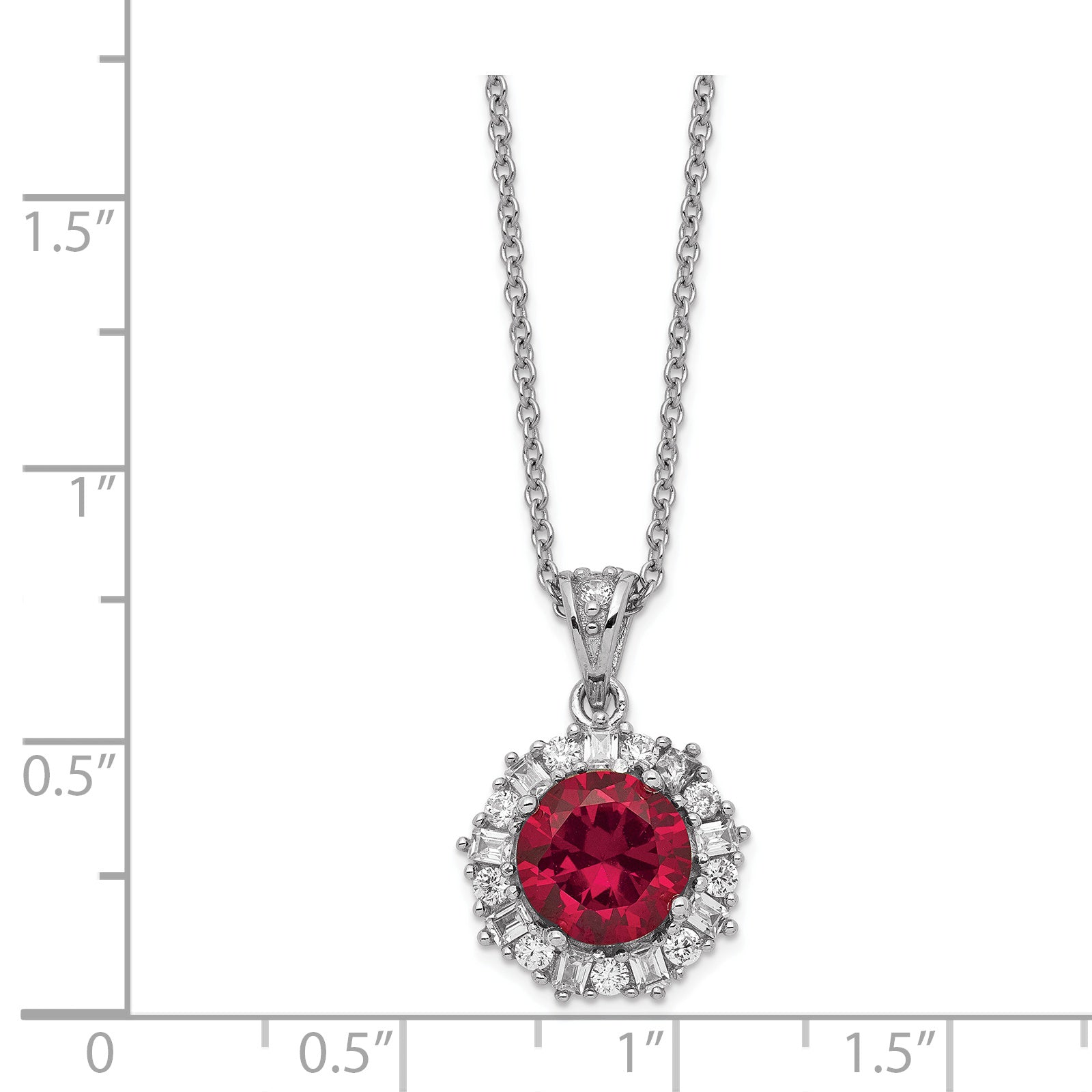 Cheryl M Sterling Silver Rhodium-plated Brilliant-cut Lab Created Ruby and Brilliant-cut/Baguette-cut White CZ 18 Inch Necklace