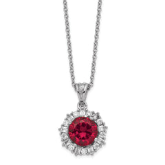 Cheryl M Sterling Silver Rhodium-plated Brilliant-cut Lab Created Ruby and Brilliant-cut/Baguette-cut White CZ 18 Inch Necklace