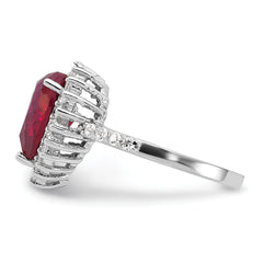 Cheryl M Sterling Silver Rhodium-plated 100 Facet Lab Created Ruby and Brilliant-cut White CZ Heart Halo Ring