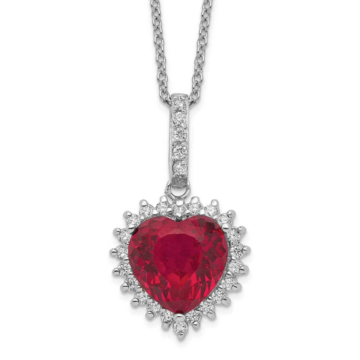 Lab-Created Ruby White Cubic Zirconia Halo Necklace in Sterling Silver, 1.25mm, 18 Inch - Sophia Jewelers Main image
