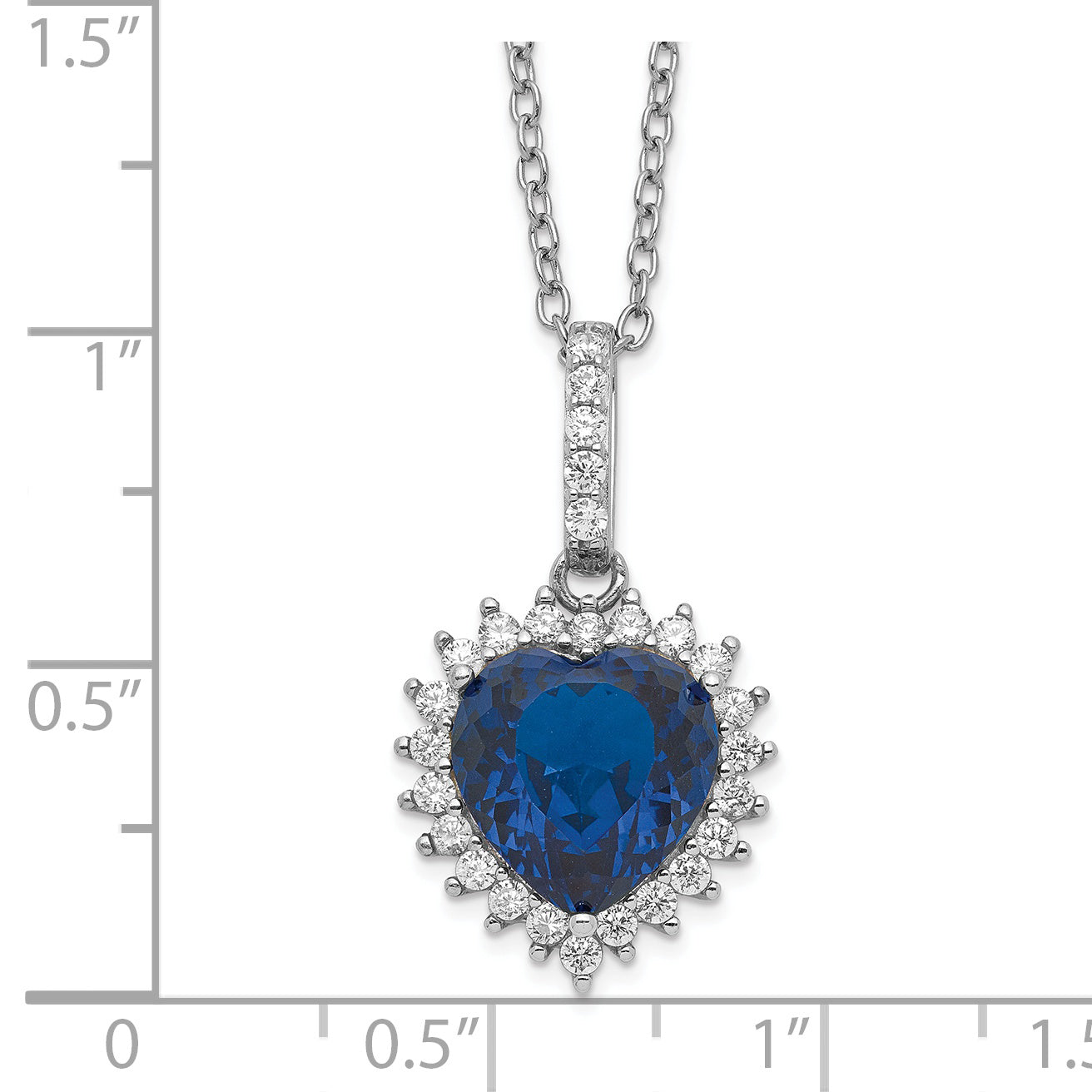 Cheryl M Sterling Silver Rhodium-plated 100 Facet Lab Created Dark Blue Spinel and Brilliant-cut White CZ Heart Halo 18 Inch Necklace