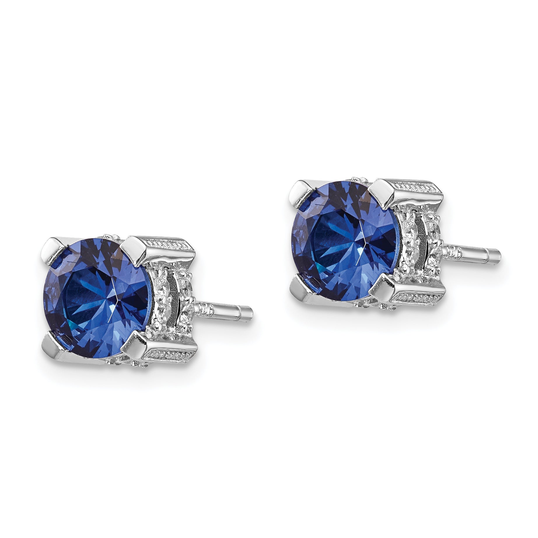 Cheryl Sterling Silver Rhodium-Plated Blue Spinel & White CZ Stud Earrings Secondary image