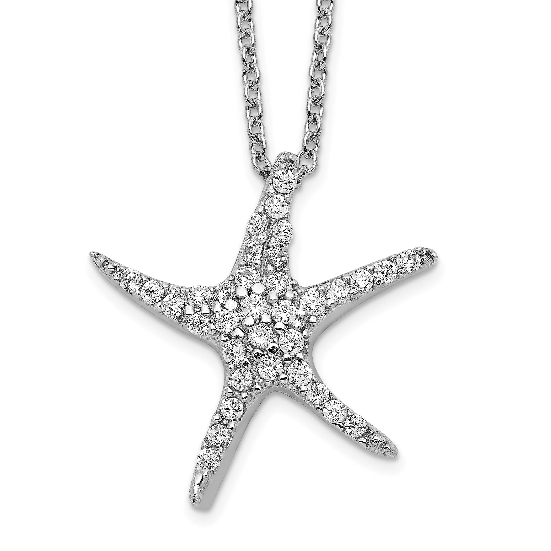 Cheryl M Sterling Silver Rhodium-plated Brilliant-cut CZ Starfish 18 Inch Necklace Main image