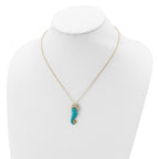 Cheryl M Sterling Silver Gold-plated Enameled Brilliant-cut Black and White CZ Seahorse 18 Inch Necklace