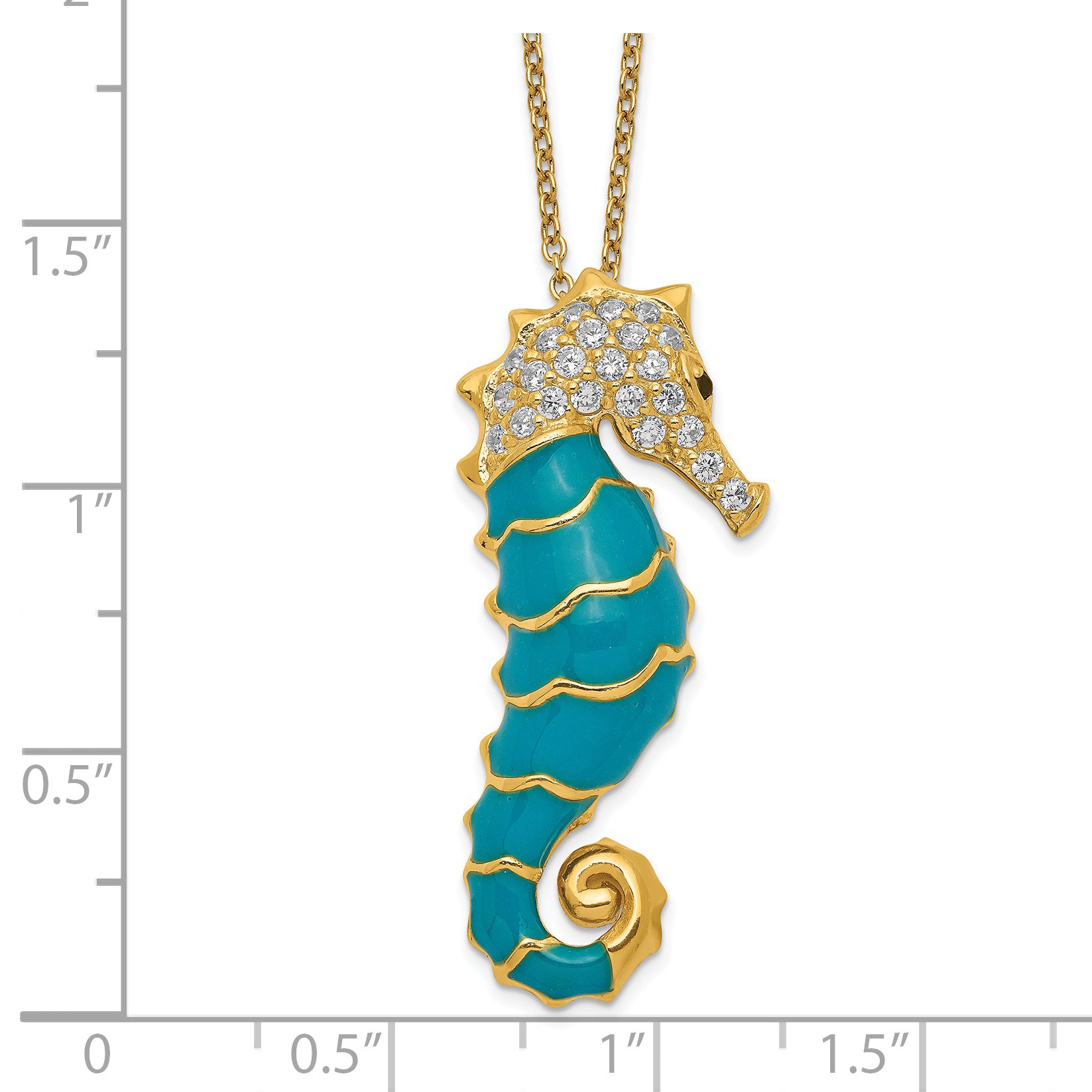 Cheryl M Sterling Silver Gold-plated Enameled Brilliant-cut Black and White CZ Seahorse 18 Inch Necklace Secondary image