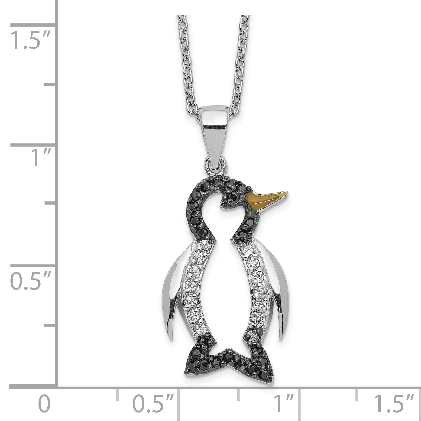 Cheryl M Sterling Silver Rhodium-plated with Black Rhodium Accent Enameled Brilliant-cut Black and White CZ Penguin 18 Inch Necklace Secondary image
