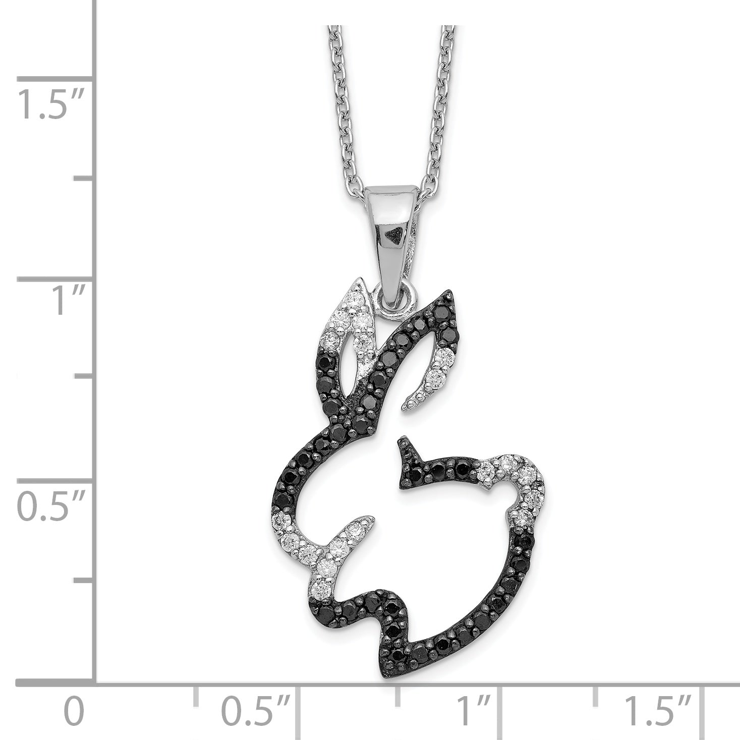 Cheryl M Sterling Silver Rhodium-plated with Black Rhodium Accent Brilliant-cut Black and White CZ Bunny Rabbit 18 Inch Necklace Secondary image