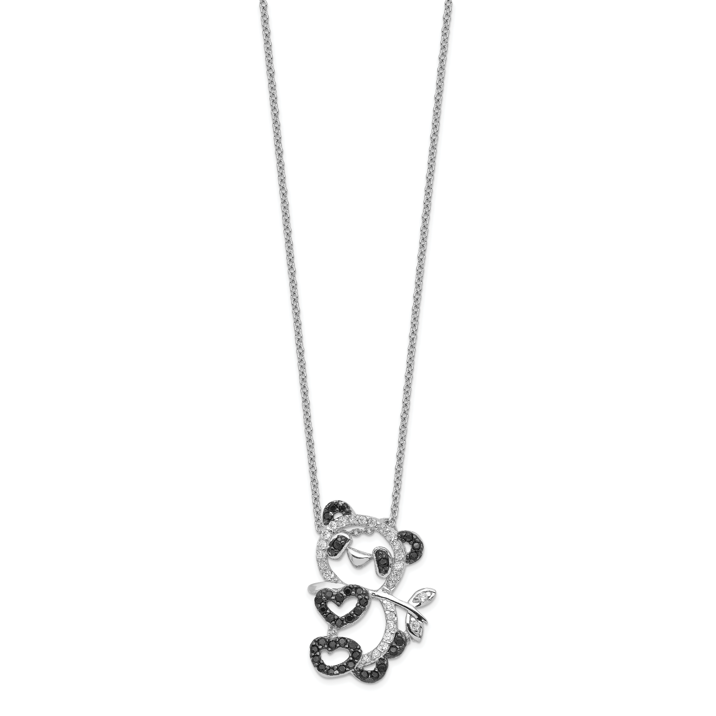 Cheryl M Sterling Silver Rhodium-plated with Black Rhodium Accent Brilliant-cut Black and White CZ Panda 18 Inch Necklace Secondary image