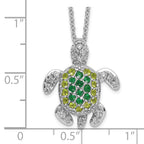 Cheryl M Sterling Silver Rhodium-plated Brilliant-cut Green Glass and Brilliant-cut White CZ Turtle 18 Inch Necklace