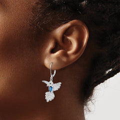 Cheryl M Sterling Silver Rhodium-plated Brilliant-cut Lab Created Dark Blue Spinel and Brilliant-cut White CZ Hummingbird Leverback Dangle Earrings