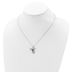 Cheryl M Sterling Silver Rhodium-plated Brilliant-cut Lab Created Dark Blue Spinel and Brilliant-cut White CZ Hummingbird 18 Inch Necklace