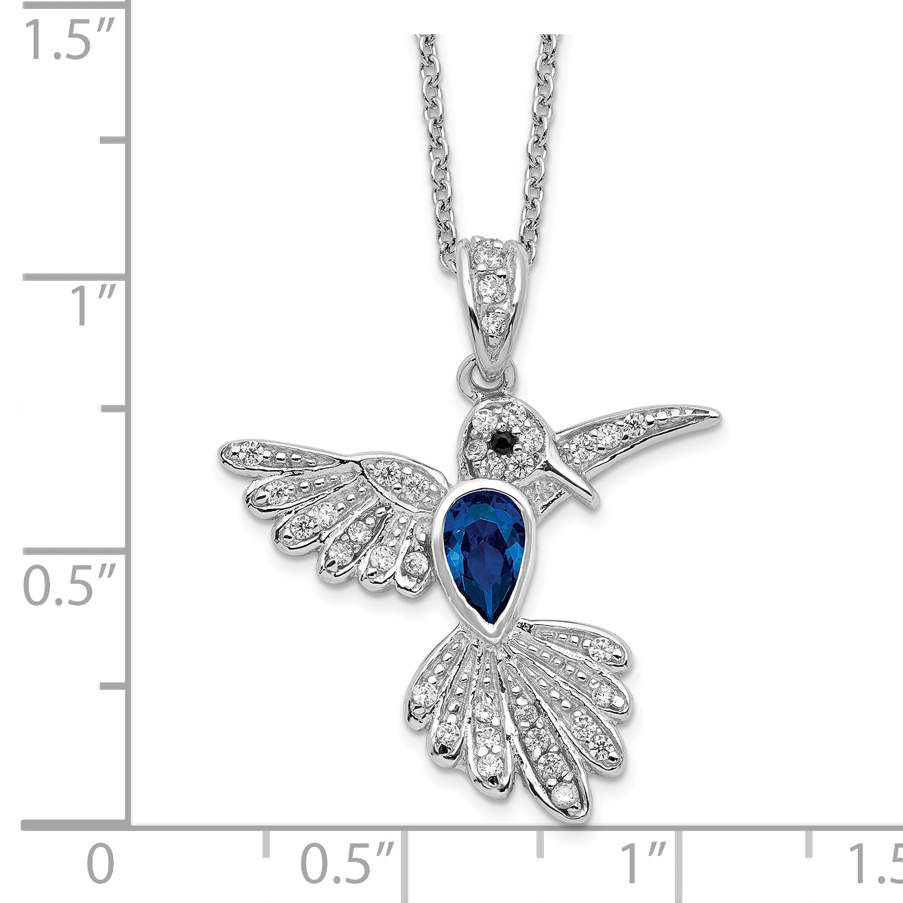 Cheryl M Sterling Silver Rhodium-plated Brilliant-cut Lab Created Dark Blue Spinel and Brilliant-cut White CZ Hummingbird 18 Inch Necklace