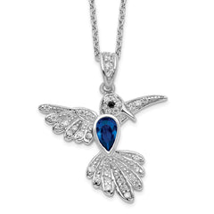 Cheryl M Sterling Silver Rhodium-plated Brilliant-cut Lab Created Dark Blue Spinel and Brilliant-cut White CZ Hummingbird 18 Inch Necklace