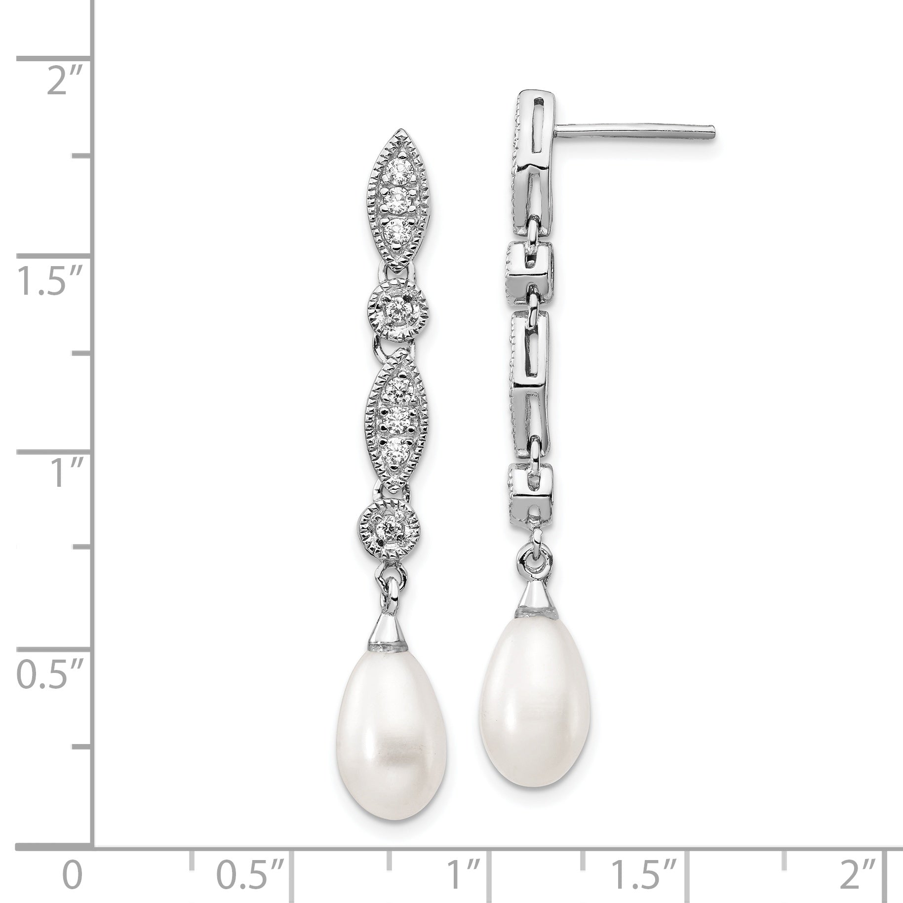 Cheryl M Sterling Silver Teardrop Pearl & CZ Dangle Earrings, Rhodium-Plated Polished Finish