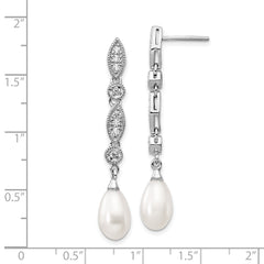 Cheryl M Sterling Silver Teardrop Pearl & CZ Dangle Earrings, Rhodium-Plated Polished Finish