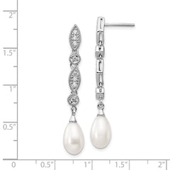 Cheryl M Sterling Silver Rhodium-plated Teardrop Freshwater Cultured Pearl and Brilliant-cut CZ Post Dangle Earrings