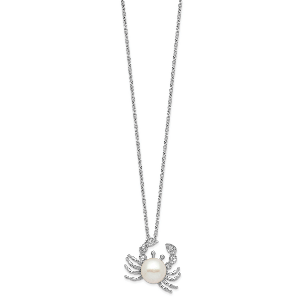 Cheryl M Sterling Silver Rhodium-plated Freshwater Cultured Pearl and Brilliant-cut CZ Crab 18 Inch Necklace