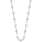 Cheryl M Sterling Silver Rhodium-plated Glass Pearl and Brilliant-cut CZ Bezel Station 36 Inch Necklace