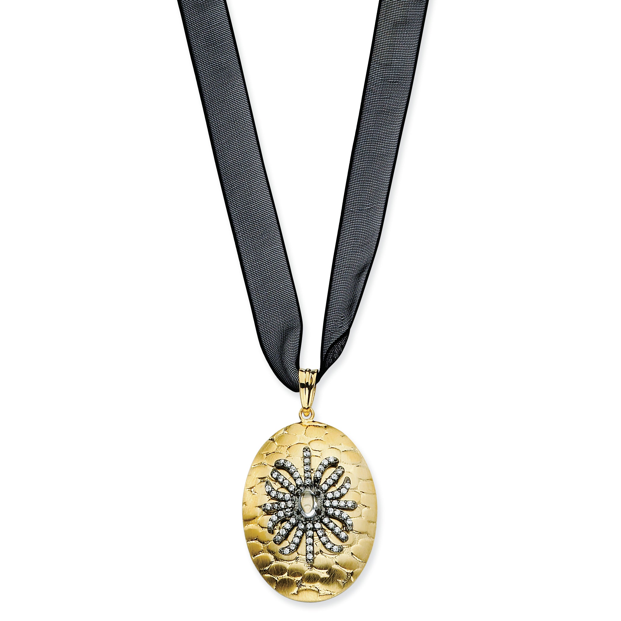 Sterling Silver CZ Gold Plate & Black Necklace Main image