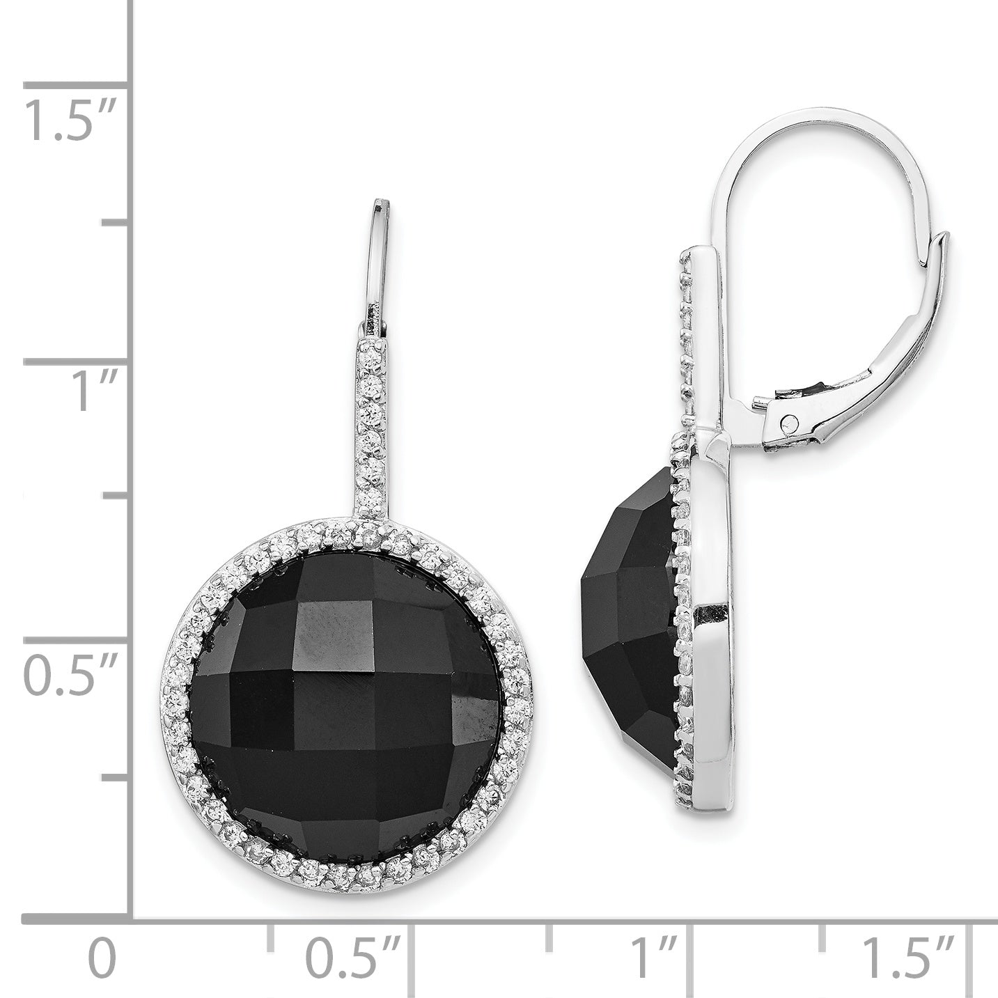 Cheryl Sterling Silver Rhodium-Plated Onyx and CZ Halo Dangle Earrings Elegant Gift Ready