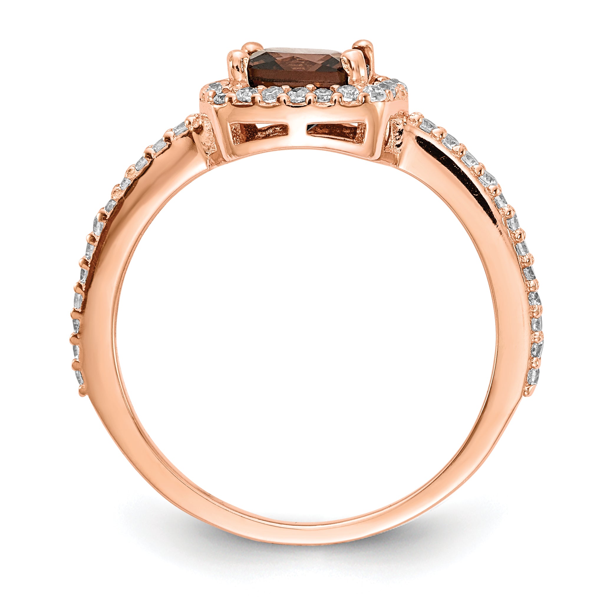 Cheryl M Sterling Silver Rose Gold-plated Cocoa Cushion-cut and White Brilliant-cut CZ Halo Ring