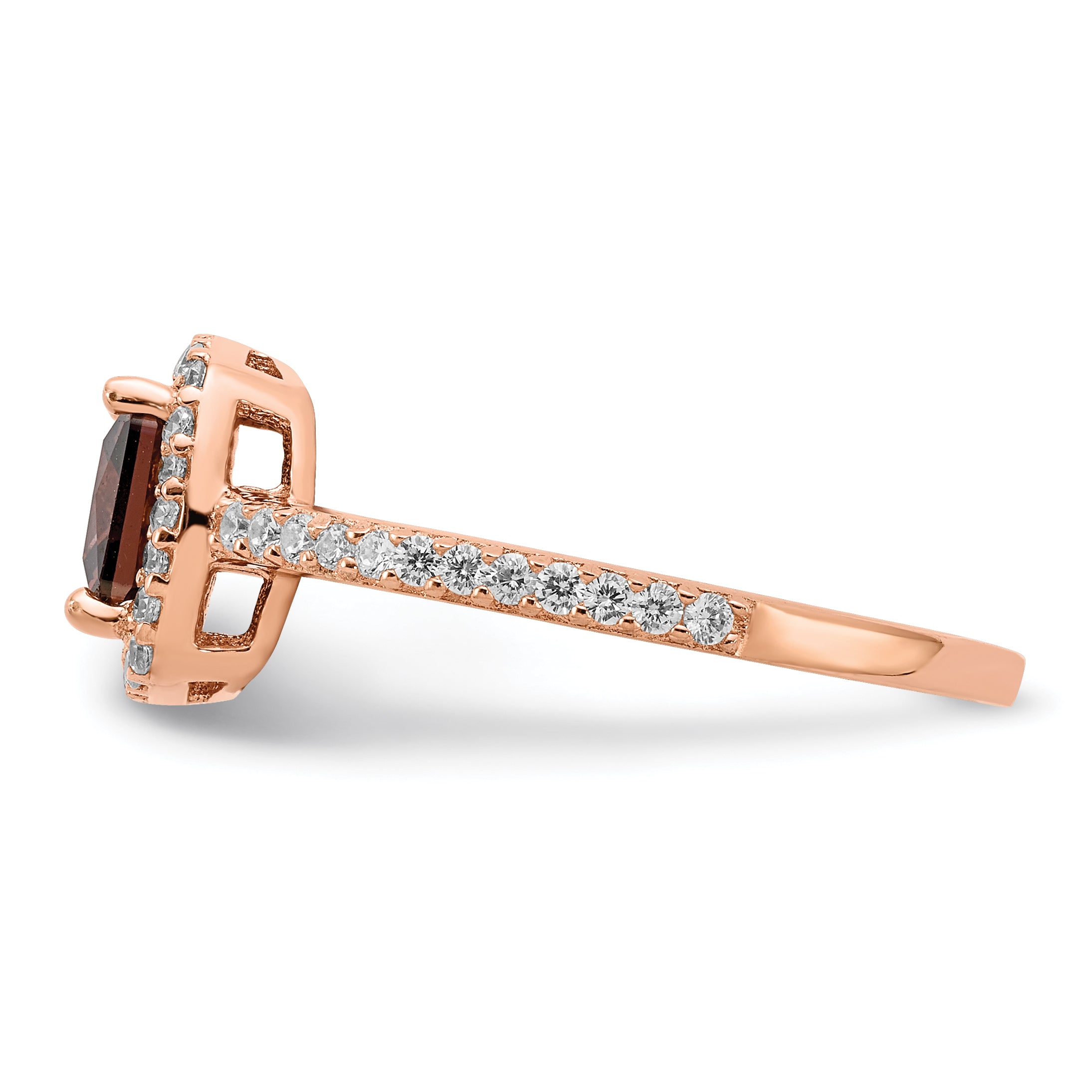 Cheryl M Sterling Silver Rose Gold-plated Cocoa Cushion-cut and White Brilliant-cut CZ Halo Ring