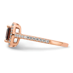 Cheryl M Sterling Silver Rose Gold-plated Cocoa Cushion-cut and White Brilliant-cut CZ Halo Ring