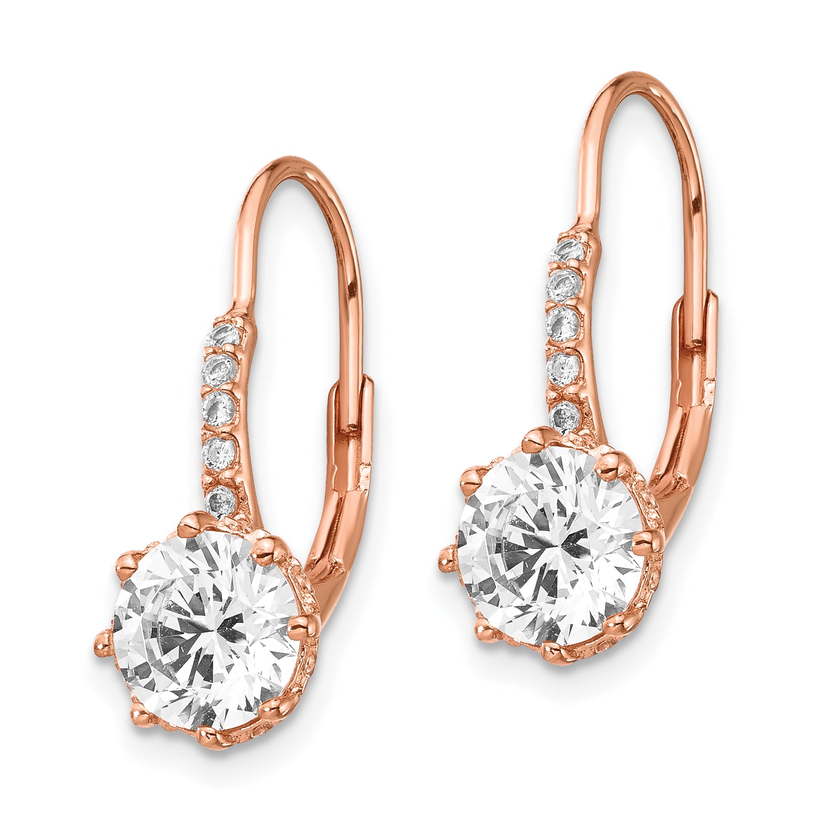 Cheryl M Sterling Silver Rose Gold-plated Brilliant-cut CZ Leverback Dangle Earrings