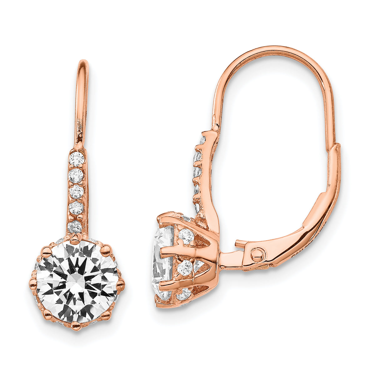 Cheryl M Sterling Silver Rose Gold-plated Brilliant-cut CZ Leverback Dangle Earrings