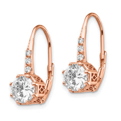 Cheryl M Sterling Silver Rose Gold-plated Brilliant-cut CZ Leverback Dangle Earrings