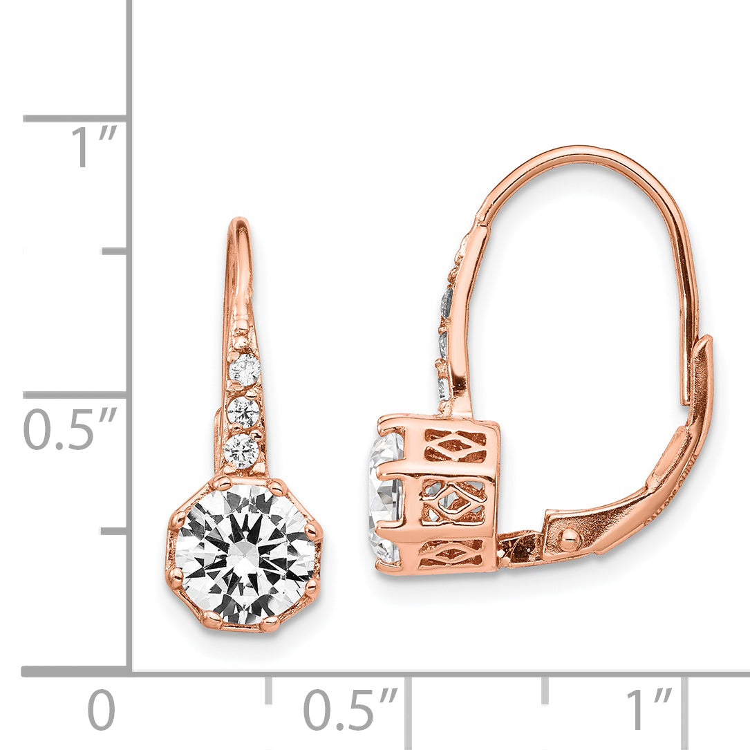 Cheryl M Sterling Silver Rose Gold-plated Brilliant-cut CZ Leverback Dangle Earrings