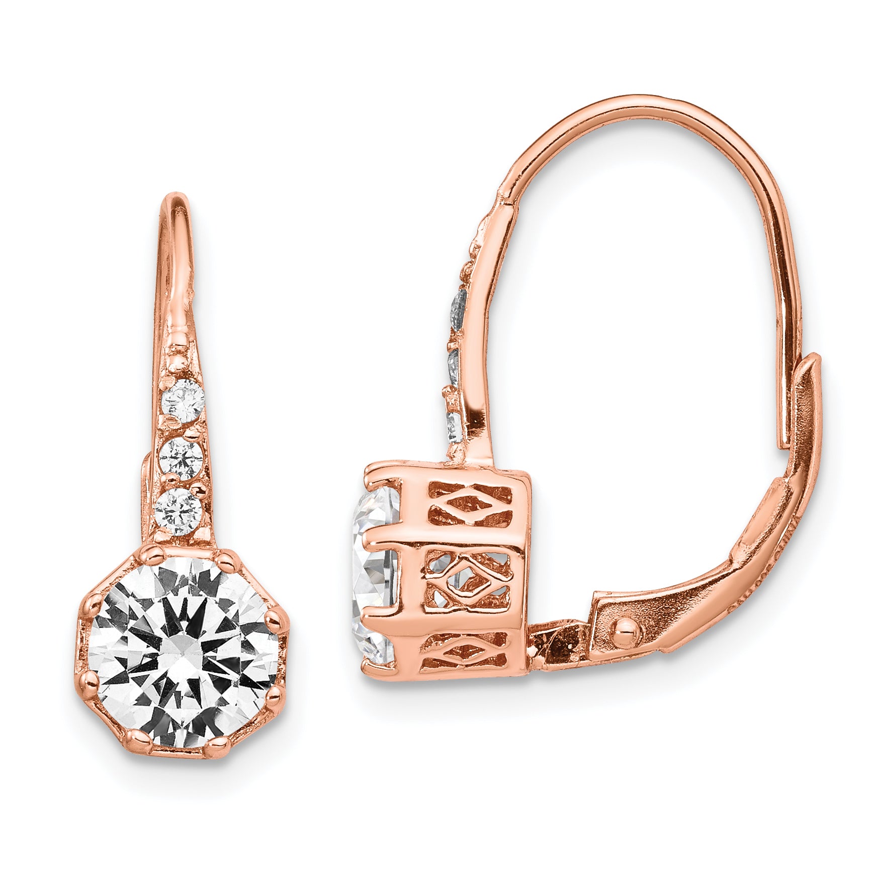 Cheryl M Sterling Silver Rose Gold-plated Brilliant-cut CZ Leverback Dangle Earrings